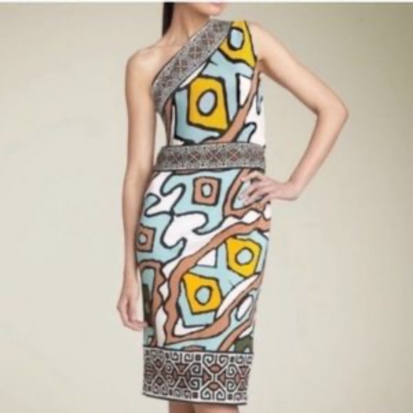 Diane Von Furstenberg Dresses & Skirts - Diane von Furstenberg Silk Jersey One Shoulder Bodycon Midi Dress Graphic Print